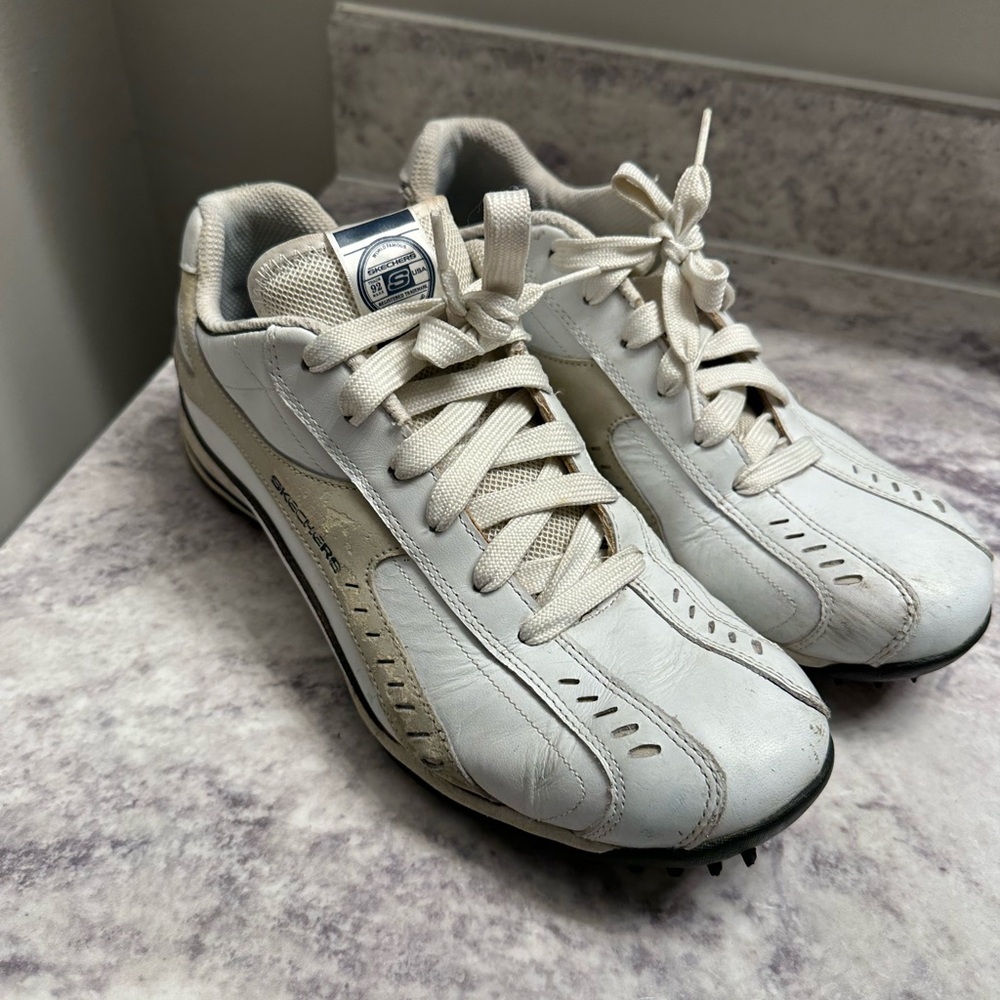 Skechers Trade Mark 92 Golf Shoes - White/Brown - Mens US Size 8.5